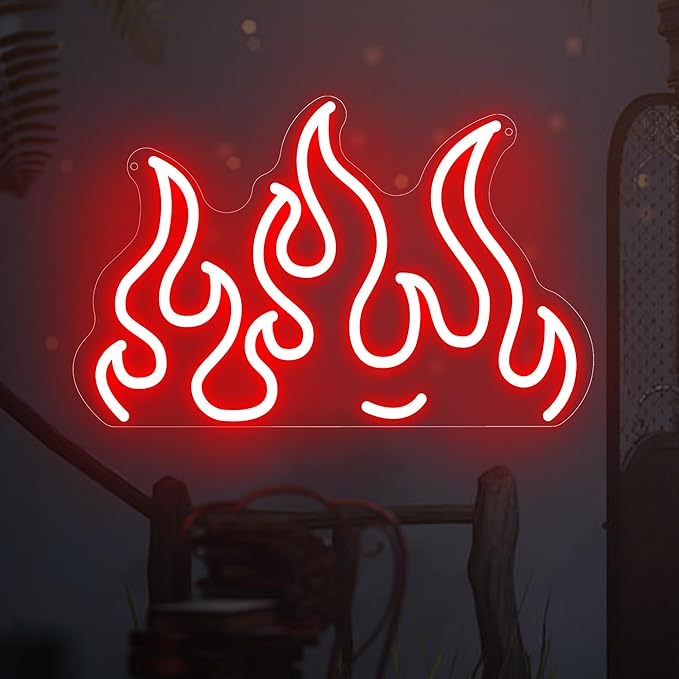Red Flame Neon Sign – LED Wall Light for Game Room, Bedroom, Bar, Party or Club Decor, USB Powered Fire Shape Neon Wall Art for Home or Event 16″×10.2″
