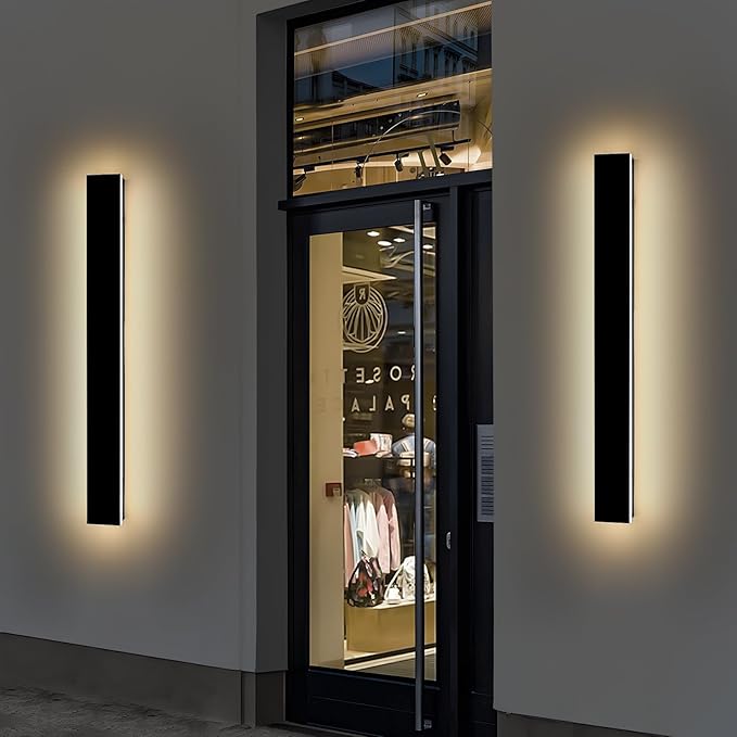 Mikeru 31.4" 2Pack Outdoor Wall Sconce 3000K Warm White - IP65 Waterproof Black Exterior Light, Hardwired Wall Mounted Fixture for Porch, Patio & Entryway | Non-Dimmable Weatherproof Design
