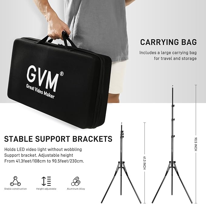 GVM RGB LED Video Light with Bluetooth Control, 60W Photography Studio Lighting Kit with Stands, 2-Packs 880RS Dimmable Led Panel Light for YouTube, Streaming, Gaming, 8 Applicable Scenes, CRI97