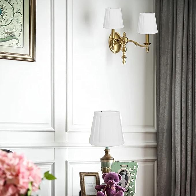 3Pcs Pleated Fabric Barrel Lamp Shades, Clip-On Modern Lampshades 3.3''x4.7''x4.3'' White Fine Cloth Metal for Table Floor Lamp, Pendant Light Chandelier