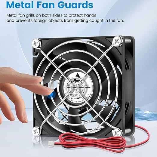GDSTIME 80mm x 25mm 12V IP68 Waterproof Exhaust Fan Small Brushless DC Cooling Computer Case Fan 2 Pin Dual Ball Bearings for RV Fridge Ventilation, 2 Pack