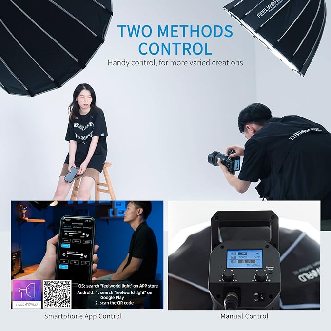 FEELWORLD FL225B 2700K~6500K Bi-Color Video Studio Light 225W Continuous Lighting CRI96+ TLCI97+ 64500lux@1m for Film, Live Streaming, Videography, Photography, Wedding, Interview