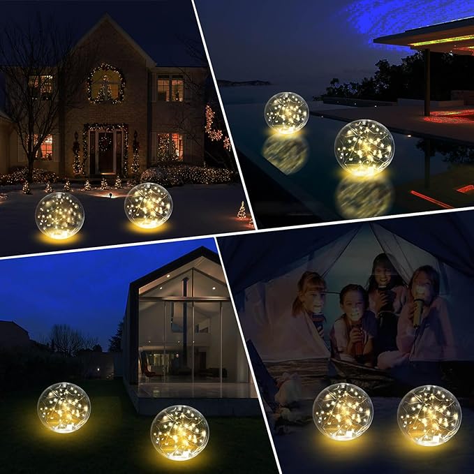 Solar Floating Pool Lights Auto-On at Night - 14" Inflatable Waterproof Glow Pool Balls, 3000K Warm-White Solar Powered, Atmosphere-Boosting for Party