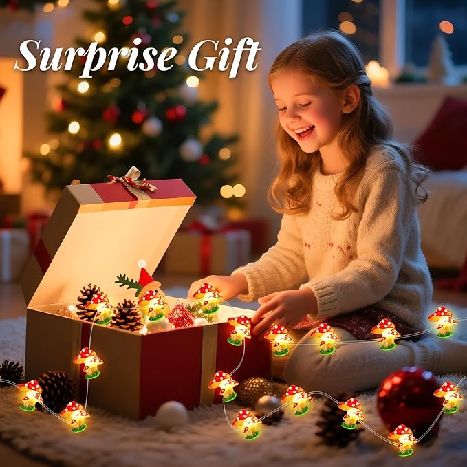 Aogist Mushrooms Decor String Lights, 16 ft 50 LED Battery Operated Fairy Lights Cute Mushroom Lamp for Bedroom Indoor Outdoor Lawns Garden Holiday Party Decorations (1 Pack)