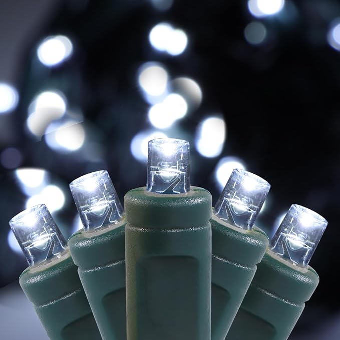50 LED 5MM Cool White Christmas Lights, 17FT Indoor/Outdoor String Light, Mini Lights for Garden, Patio, Christmas Trees - Green Wire, Commercial Grade, UL Listed