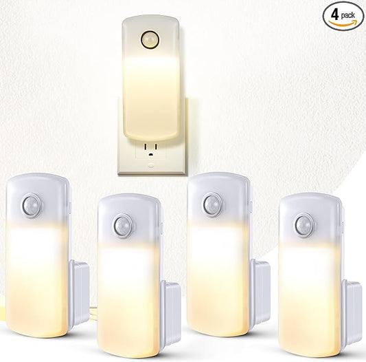 Enhon 4 Pack Emergency Power Failure Night Lights, Motion Sensor Night Light, Automatic Dusk to Dawn, Emergency Lights for Home, Bedrooms, Hallways, Black Outs, Rechargeable