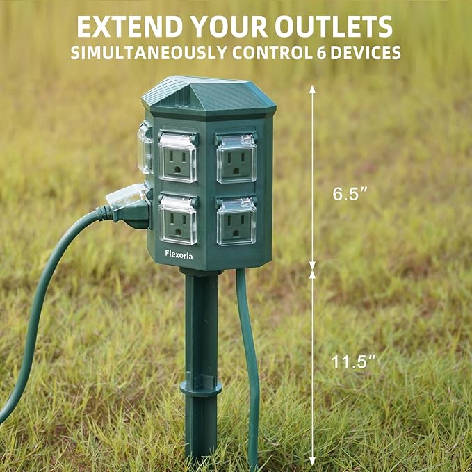 Outdoor Power Strip Waterproof, 25 FT Extension Cord, 6 Grounded Outlets for Halloween/Christmas Decorations and Inflatables, 15A/1875W, ETL Listed