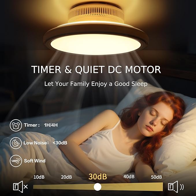 18" Bladeless Ceiling Fans, Low Profile Ceiling Fan with Light, RGB Ceiling Fan Support Alexa with Voice/Remote/APP Control, 6 Speeds Modern Flush Mount Smart Ceiling Fans for Bedroom, White