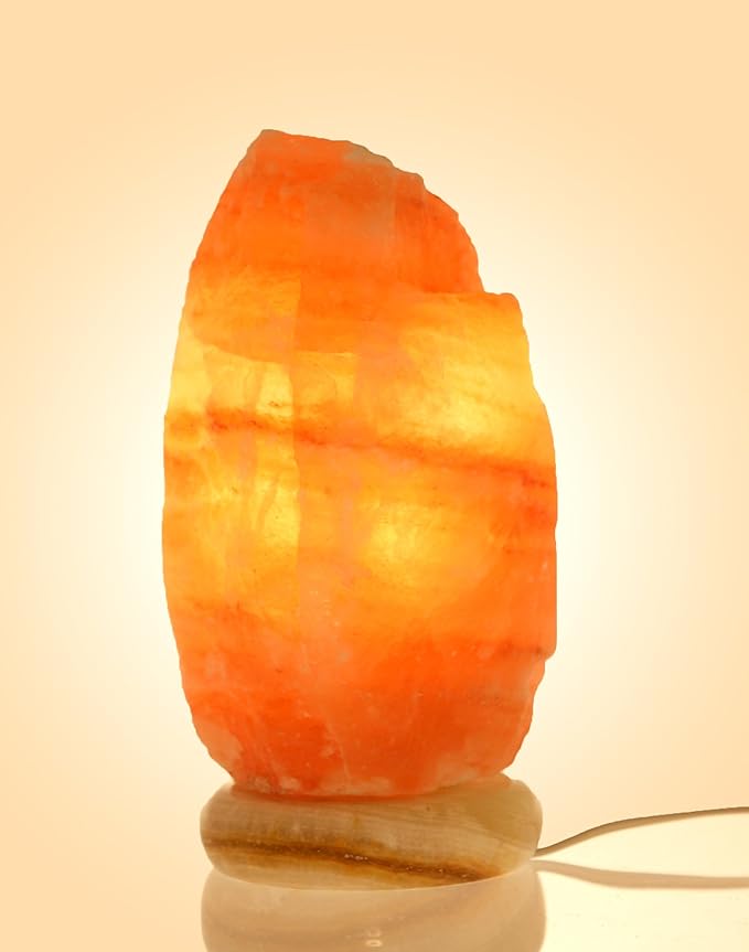 Himalayan Rock Salt Natural Crystal Lamp, 8.5" s Tall – Soft Calm Therapeutic Light – Unique Naturally-Formed Salt Crystal Handcrafted Design On Onyx Marble Base – Table Lamp, Dark Orange Hue