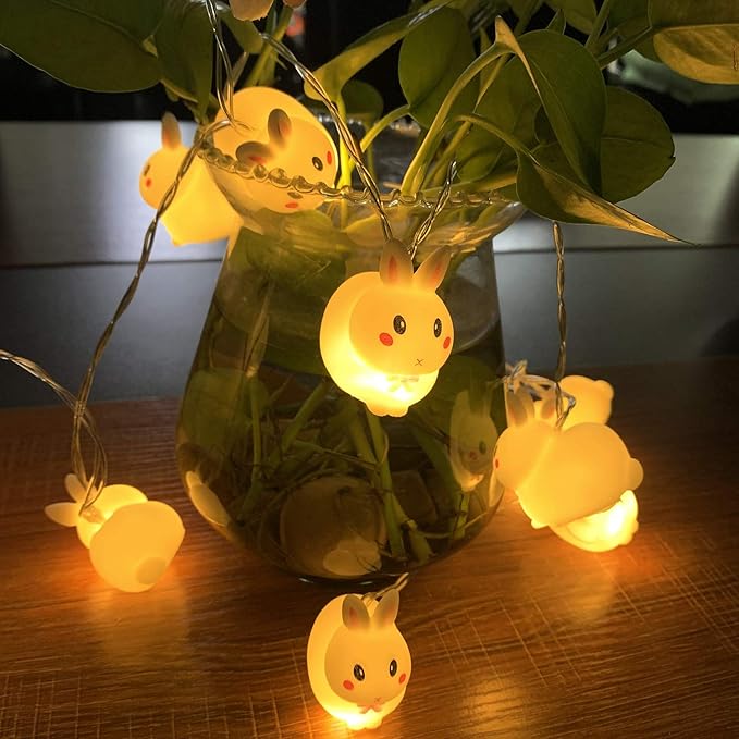 Easter Bunny Decoration Light, Cute Flexible Rabbit String Lights, Battery Operated 1.65M 10 LED Lights for Home Decor, Party, Easter, Birthday, Kid Bedside lamp, Night Light (Warm Light)