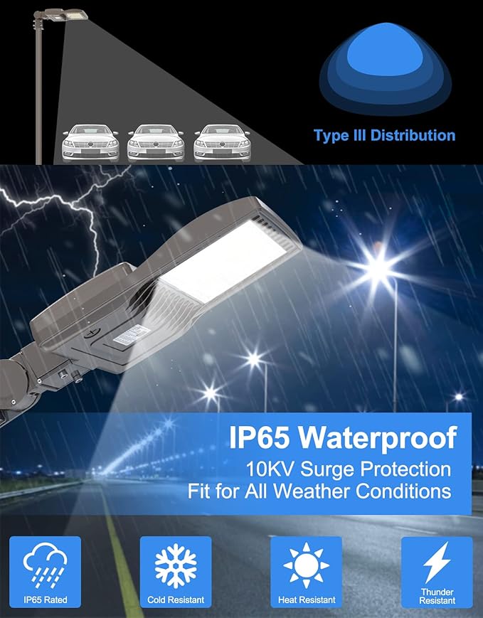 KUKUPPO 480 Volt 240W LED Parking Lot Light 36,000LM, DLC UL Listed Industrial Grade LED Shoebox Parking Pole Light 5000K IP65 Waterproof Outdoor Commercial Area Lighting with Slip Fitter 277-480VAC