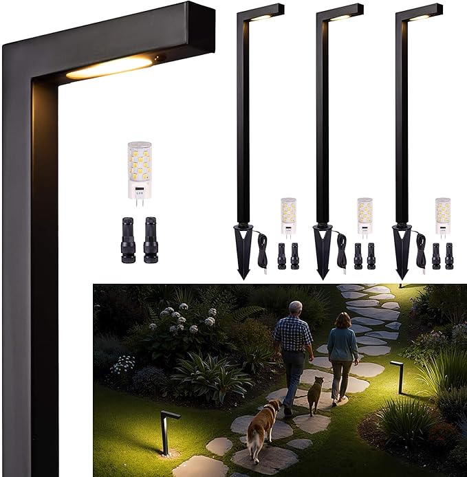 Gardenreet Brass Low Voltage Path Lights, Warm & Neutral White Adjustable 12V Landscaping Pathway Light IP65 Waterproof, Walkway Lighting Outdoor, LED Bronze for Lawn Garden with G4 Bulb (4 Pack)