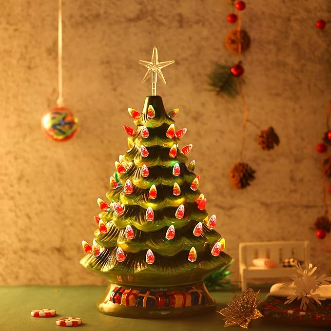 Boao 100 Pieces Ceramic Christmas Tree Bulbs and 5 Stars Replacement Plastic Bulbs for Ceramic Christmas Tree Decorations(4.7 mm Diameter,Red)