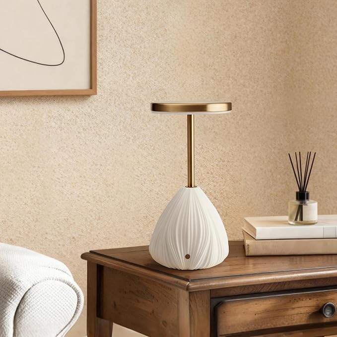 RONDURE 10.6" Ceramic Cordless Table Lamp, Portable Rechargeable Table lamp, Touch Dimmable Warm Ambient Lighting for Living Room, Bedroom, Dining Room, Fast Charging & Long Lasting