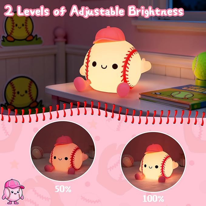 Softball Night Light, Cute Softball Gifts for Girls, Dimmable Rechargeable Silicone Touch Bedside Lamp for Girls Daughter Room Dorm Softball Fan Sporty Decor