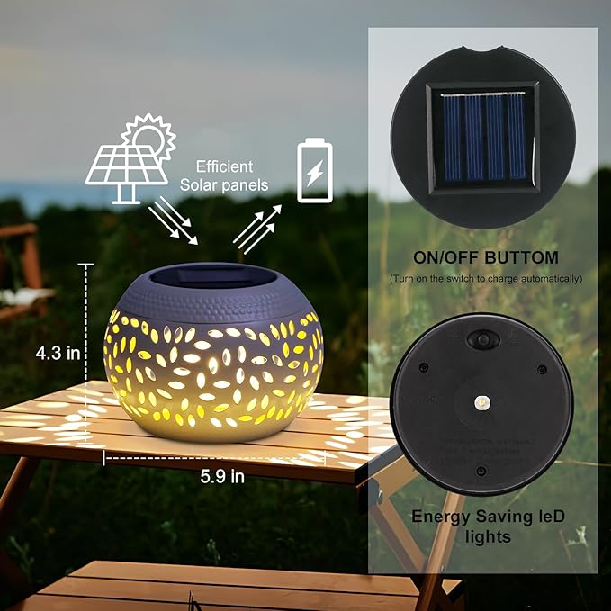 Solar Lanterns Waterproof Outdoor Decor,2 Pack White Hollow Out Metal Solar Lights - Unique Gifts for Women Mom Wife - Outside Garden Yard Porch Indoor Tabletop Retro Decorations