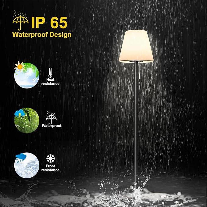 Outdoor Floor Lamp Solar Outdoor Lamps for Patio Waterproof Rechargeable Floor Lamp Cordless Dimmable Warm White+RGB LED Solar floor lamps Outdoor Battery Operated Patio Lamp with Light Sensor.