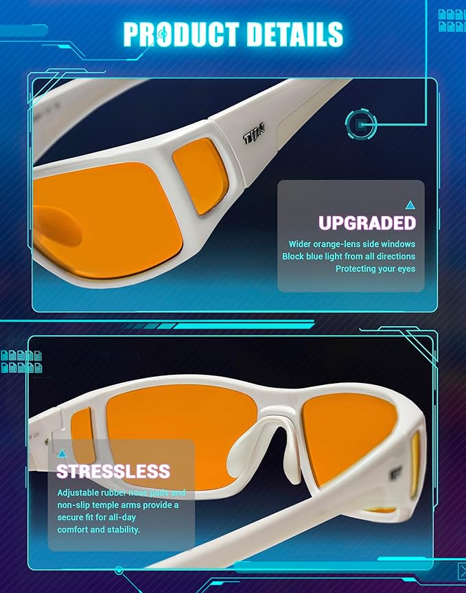 TIJN Sonia Sleep Glasses for Blue & Green Light Blocking,Red Lens with Dual AR Coating,Wraparound Frame for Gaming Screen