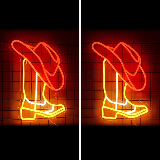 Horseneon Cowboy Neon Signs, Cowboy Hat Neon Lights Signs, Western Cowboy Neon Light, Cowboy Boot Led Sign with USB Powered for Cowboy Farm, Wall Hanging Decor
