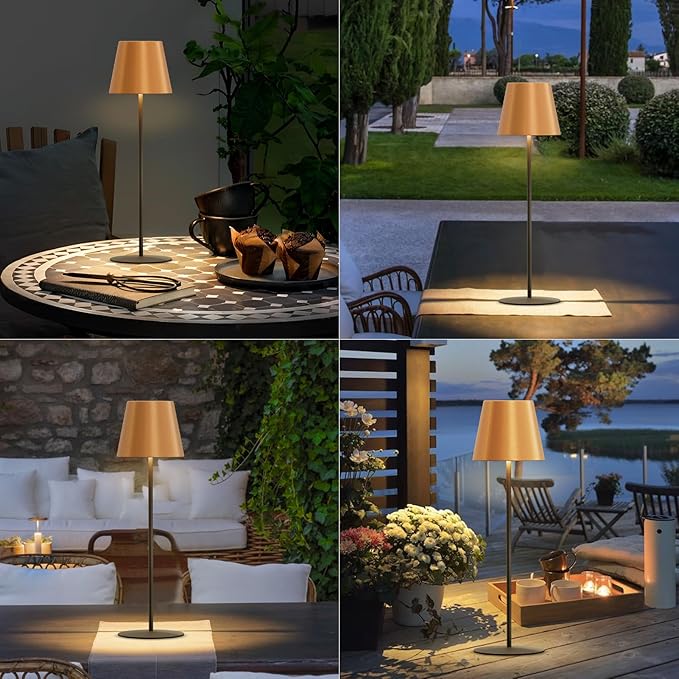 uuffoo 2 Pack Cordless Table Lamp Rechargeable 5000mAH Battery Operated Lights Touch Control LED Portable Desk Lamps 3 Color Dimming for Outdoor Coffee Bedroom Kitchen (Gold+Black)