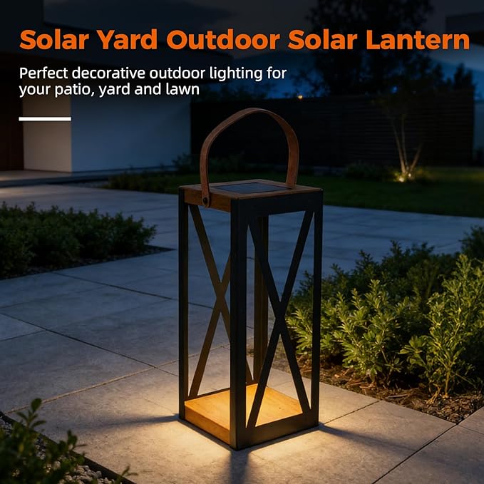 Solar Yard 2-Pack Outdoor Floor Lamp Solar Powered Light with 50/100 LM Dual Brightness & Memory Mode, Waterproof Metal Solar Lantern with Handle, Plant Decor for Patio, Yard, Porch, Large X-Black