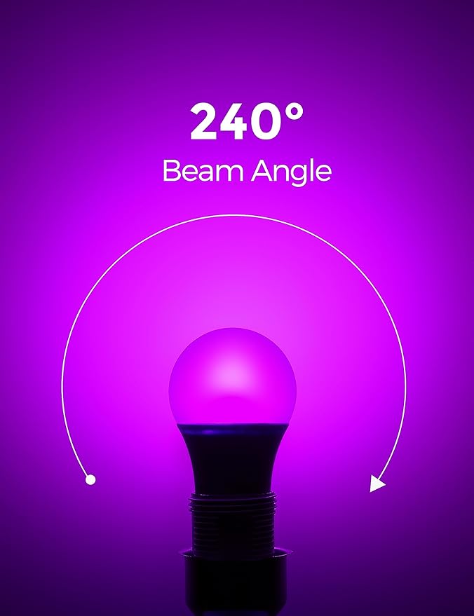 Purple Light Bulbs,4 Pack LED A19 Black Light Bulbs 9W (60 Watt Equivalent) E26 Base Party Decoration, Porch, Home Lighting, Holiday Lighting, Decorative Illumination Purple LED Bulb