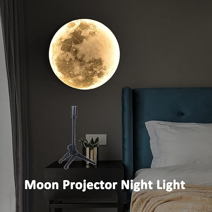 Non-Fade Moon Projector Night Light, USB Powered Moon Lamp Romantic Atmosphere Night Light Projector for Bedroomr, Gift for Kids Moon Lover Couples Selfie Wall Ceiling Decor with 3 Colors