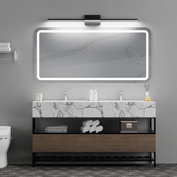 Ralbay 5 Color Temperature Dimmable Black Bathroom Vanity Light Bar 40inch 30W Acrylic LED Modern Matte Black Bathroom Wall Lighting Fixtures Over Mirror