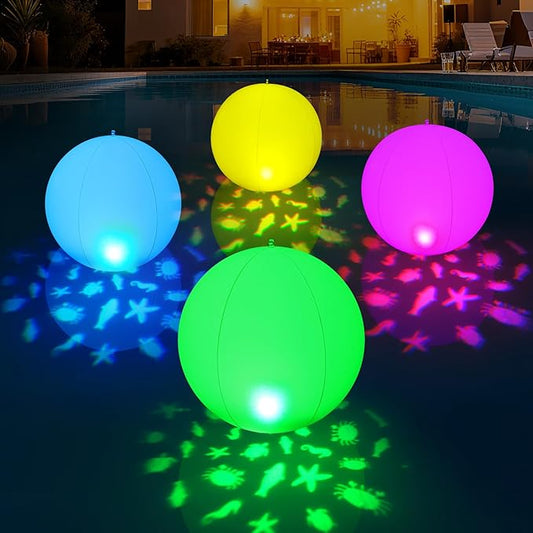 Floating Pool Lights, 15" Solar Pool Light That Float w/Patterns of Sealife 1PC, Upper & Lower RGB Color Changing Pools Floating Light IP68 Waterproof, Float/Hang for Pools Garden Party Decor