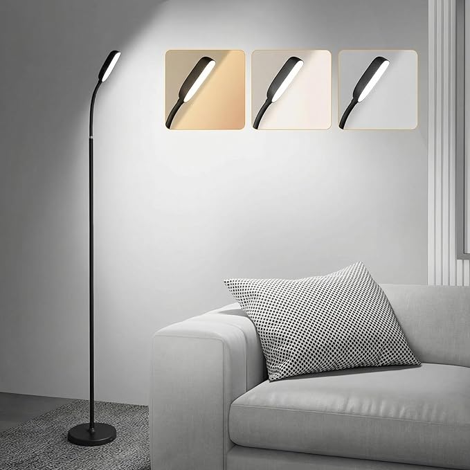 NBPLUS Cordless Portable Floor Lamp, White Touch- Standing Lamp with 3 Color Temperatures, Lightweight & Easy to Carry for Indoor Outdoor Camping Bedroom-Black
