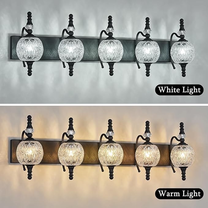 Modern Crystal Bathroom Vanity Lights Fixtures Over Mirror Black Vintage 5-Lights 36 Inch Bathroom Light Fixtures Glass Crystal Vanity Lights