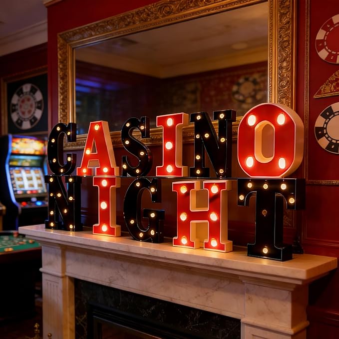 11 Pcs Casino Night Large LED Letter Sign LED Lights Battery Powered Table Decoration for Party Gift Tabletop Decoration