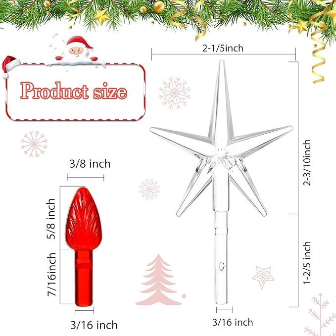 Boao 100 Pieces Ceramic Christmas Tree Bulbs and 5 Stars Replacement Plastic Bulbs for Ceramic Christmas Tree Decorations(4.7 mm Diameter,Red)