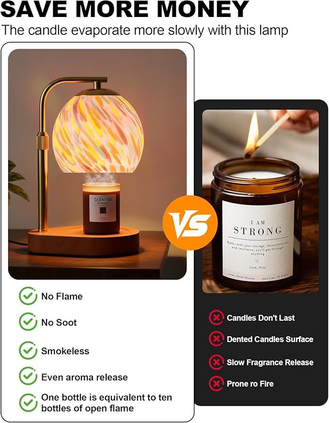 WanshengLe Candle Warmer Lamp with Dimmable 7-Level Brighness, Adjustable Height with 2/4/8H Timer, Home Decor and Gifts for Women Mom Scented Jar - Gold