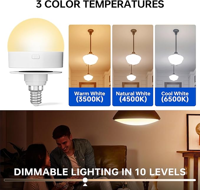 Rechargeable Light Bulb with Remote Control: E12 Wireless LED Bulbs 3 Color Temperatures + 12 RGB Colors, Timer Magnetic Puck Light for Sconces and Lamp, 2000mAh Battery Powered USB Charging, 2pcs