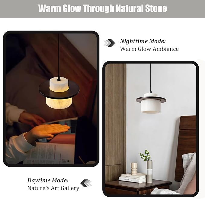 Japanese Wabi Sabi Pendant Light Nordic Natural Stone Chandeliers White Simple Light Fixture for Reading Nook Bedside Kitchen Island Hallway