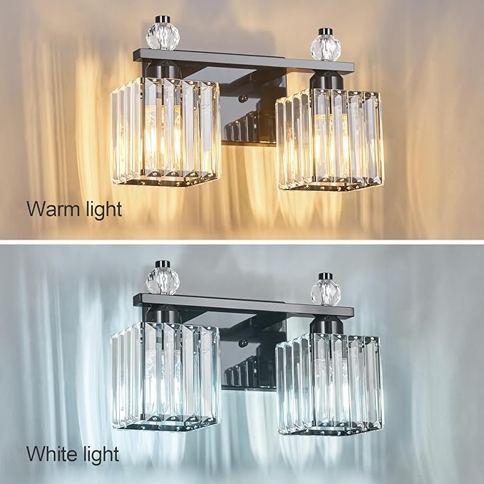 Vanity Lights 2-Light Modern Crystal Vanity Light Plating Black Bathroom Light Fixtures Over Mirror Crystal Bathroom Vanity Lighting Fixtures