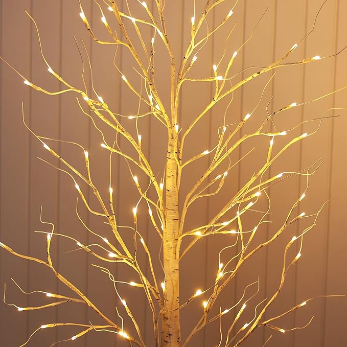 LED Birch Tree Set of 3,4ft 6ft 8ft White Christmas Tree Lights for Indoor,Prelit Artificial Tree with Warm Lights for Porch, Party,Thanksgiving Decor