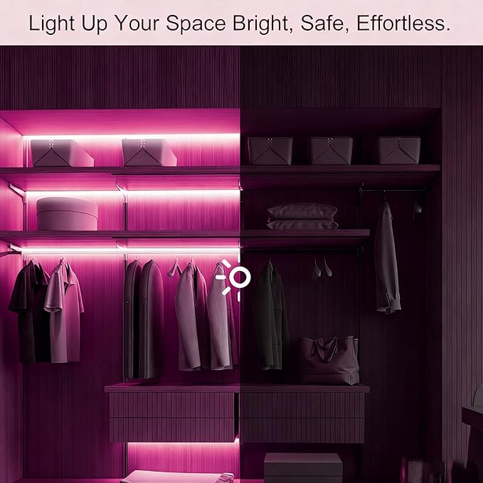 Battery Powered LED Strip Lights, 3.3FT COB LED Strip Light, Battery Operated LED Lights, Pink LED Strip Lights Battery Powered for Closet, Cabinet, Shelf, Kitchen, DIY Lighting