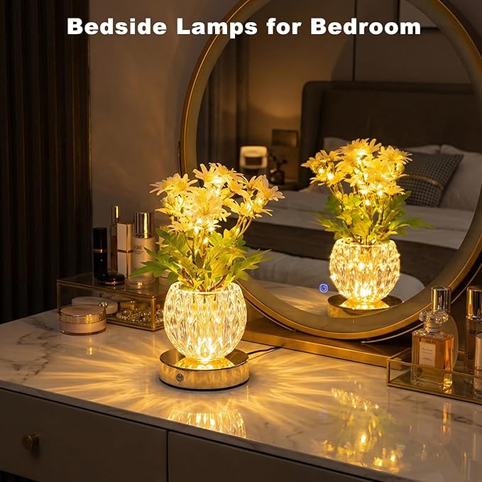 Daisy Flower Lamp, Rechargeable Artificial Flower Table Lamp with 3 Color Temperature, Dimmable Touch Cordless Lamp for Bedroom Home Decor, Birthday Mother's Day Gift for Mom Grandma Women (Daisy)