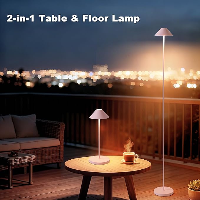 Rechargeable Floor Lamp for Indoor/Outdoor, Cordless Tall Standing Lamp with 3 Color Temps & Dimmable, IP43 Waterproof, Adjustable Height 16-59 Inch, LED Floor Lamp for Living Room, Patio(Pink)