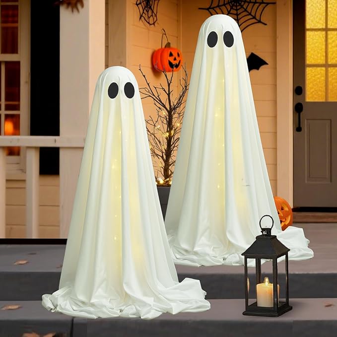 Halloween Ghost LED String Lights Decor Indoor/Outdoor Light Up Spooky Decoration with Remote Control for Yards, Porch, Gardens, Lawn & Party White 2 Packs
