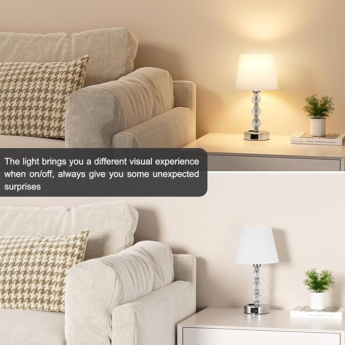 Acaxin Crystal Table Lamp Set of 2 for Bedroom/Living Room, 14.6in (White)