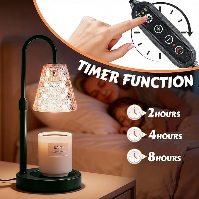 Candle Warmer Lamp with Timer Dimmable, Height Adjustable Wax Melt Warmer for Jar Candles - Includes 2 Bulbs, Birthday Gifts for Women Mom, Housewarming Gifts New Home Decor (Army Green)