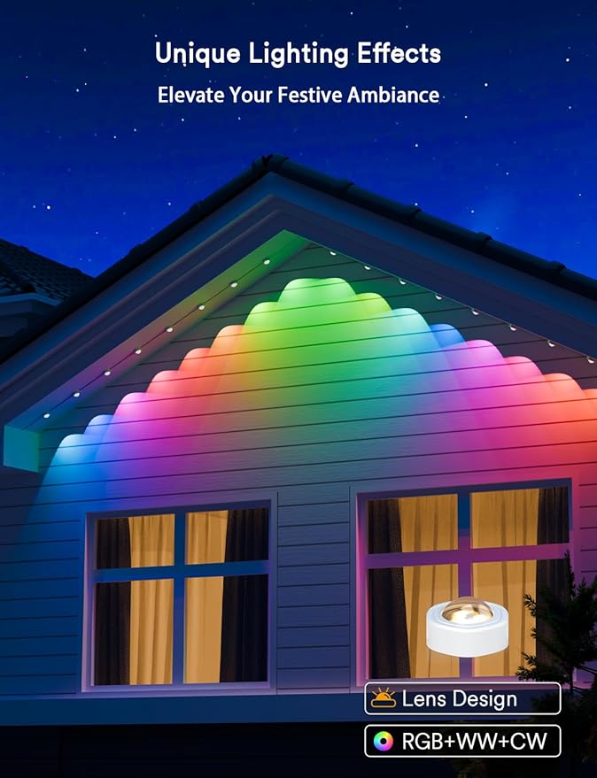 ANGELHALO Permanent Outdoor Lights Pro, 50ft with 36 LEDs for Daily and Accent Lighting, Multiple Scene Modes Eaves Lighting with Warm and Cool White, IP65 Waterproof, Compatible with Alexa