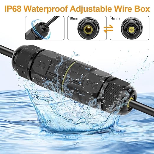 Linkstyle 10-Pack IP68 Waterproof 2 Pin Electrical Cable Connector, Outdoor 2 Way Junction Box 4-10mm Adjustable Wire Box, with Replaceable 1 in 2 Out Lever Wire Connectors for AWG 28-12