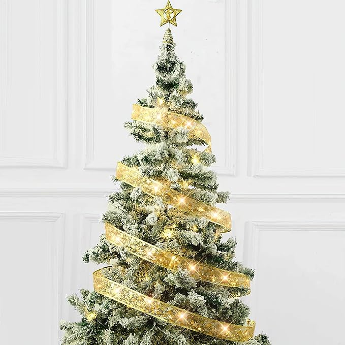 Minetom Christmas Tree Ribbon String Lights - 33ft 100 LED Battery Powered Fairy Lights with Timer