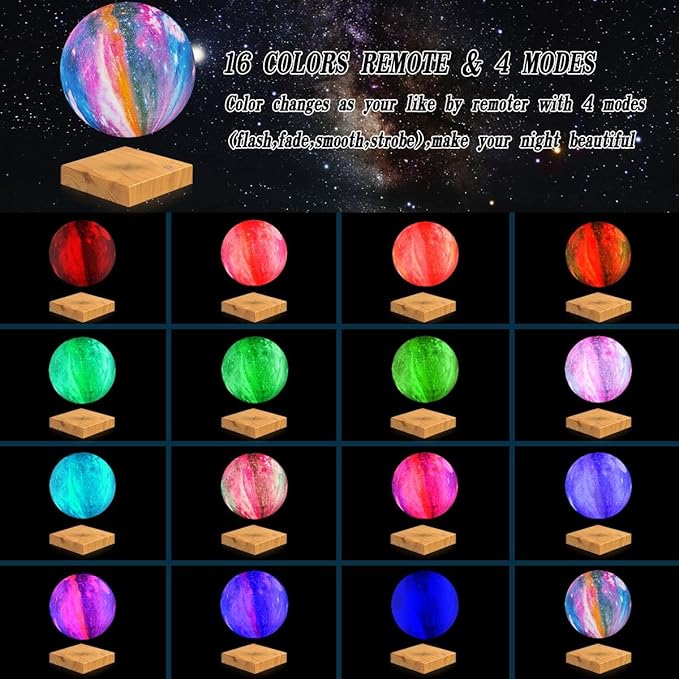 VGAzer Levitating Moon Lamp,16 Colors Galaxy Moon Lamp 5.9 Inch 3D Moon LED Light with Remote Control for Home Office Decor,Unique Gifts for Teen Girls/Boy/Kid/Adults (Square Base)