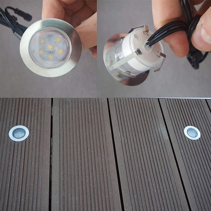 Recessed LED Deck Light Kits,Choose Size Φ1.78",12Pack Step Lights Kits In Ground Outdoor LED Landscape Lighting IP67 Waterproof, 12V Low Voltage for Garden,Yard Steps,Stair,Patio,Floor,Deck Railings