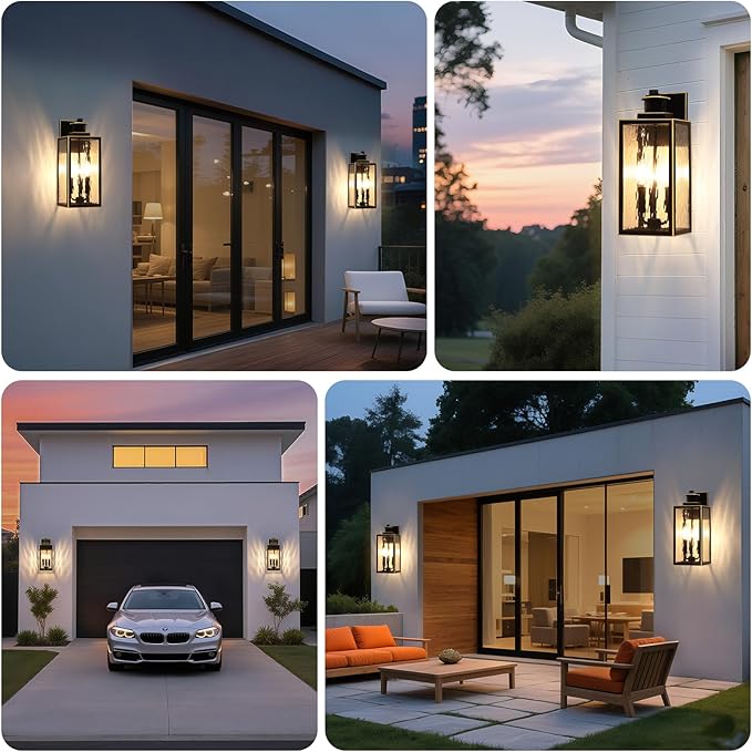 Large Motion Sensor Outdoor Wall Light, Waterproof Exterior Wall Sconce Light Fixture with Water-Rippled Glass, Bronze Modern Outside Wall Lantern for House, Porch, Patio, Garage, Bulbs Not Included
